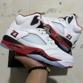 Air Jordan 5 White Red Black Basketball Shoes