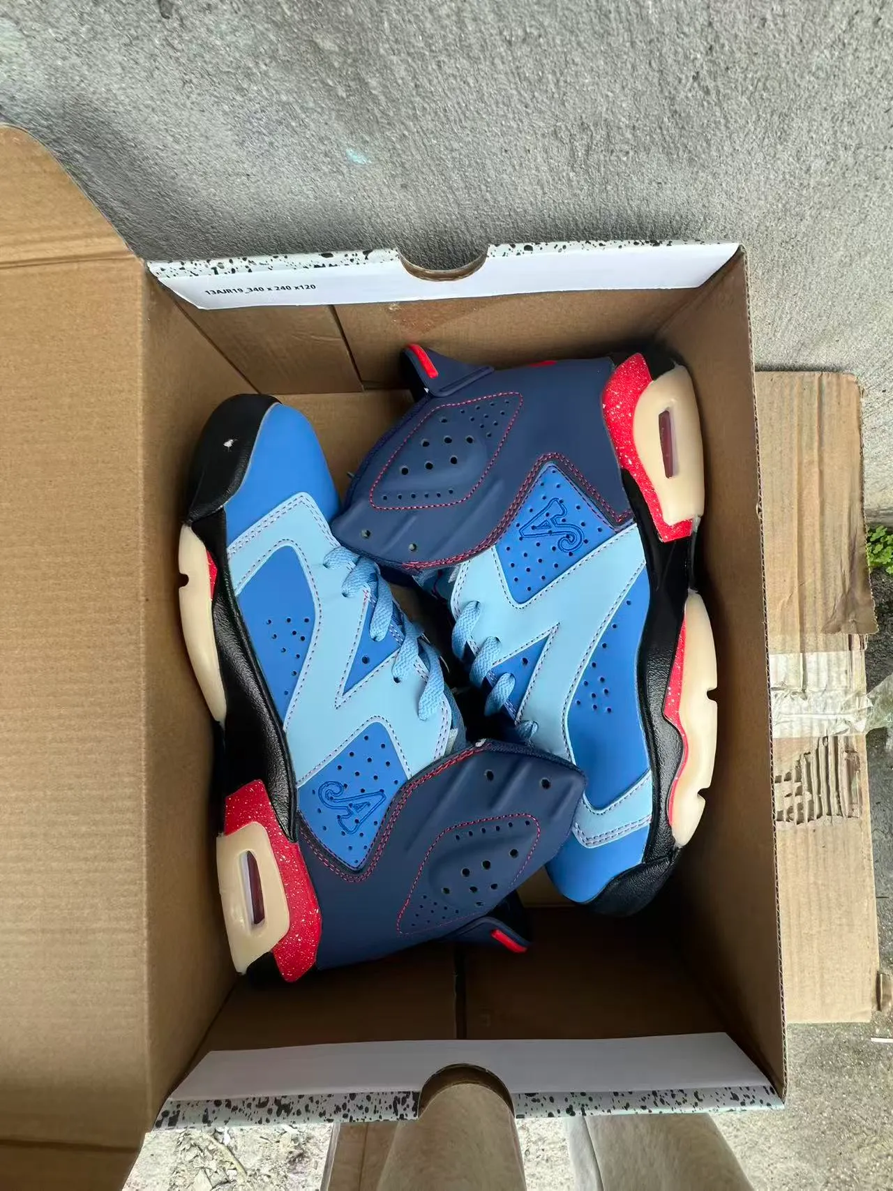 Air Jordan 6 Navy Light Blue Red Speckle Basketball Shoes 9