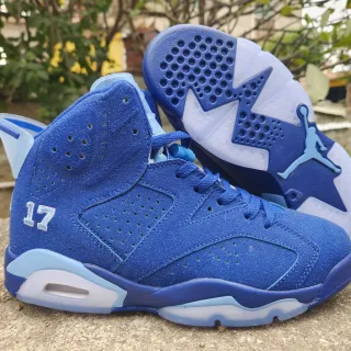 Air Jordan 6 Zapatos de Baloncesto de Ante en Azul Real de Punta Alta