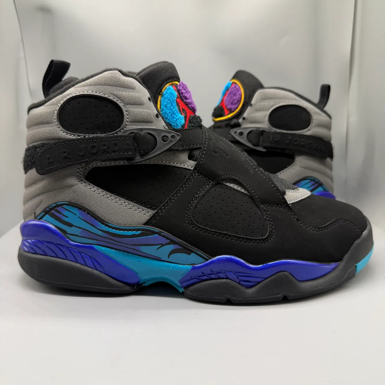 Air Jordan 8 Black Gray Blue Purple Flame Basketball Shoes 3