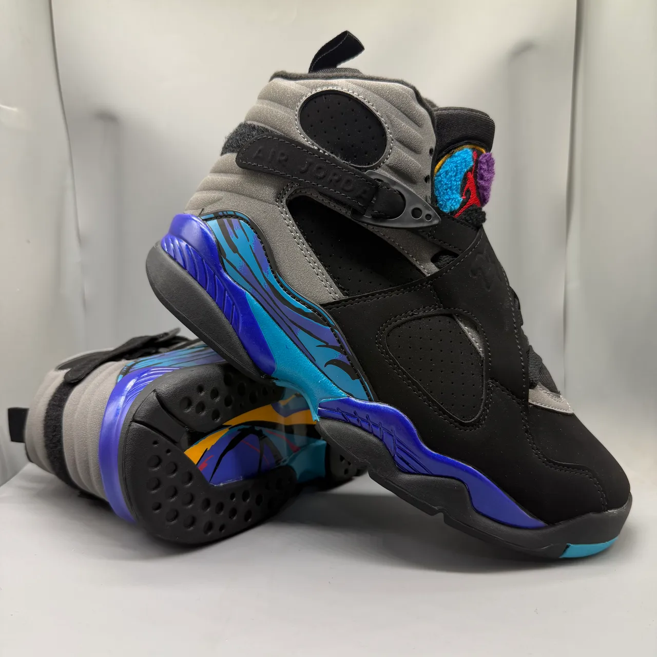 Air Jordan 8 Black Gray Blue Purple Flame Basketball Shoes 4