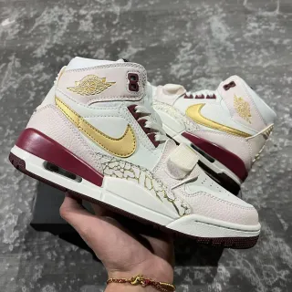 Air Jordan 8 White Burgundy High-Top Strapped Closure Basketball Shoes