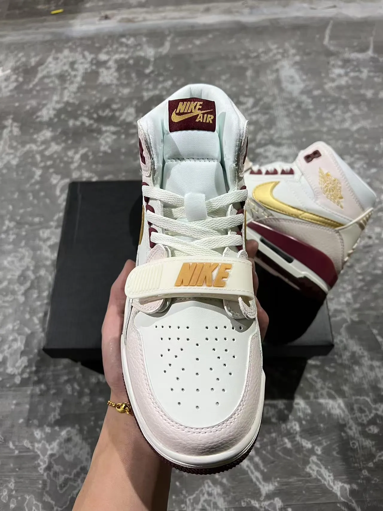 Air Jordan 8 White Burgundy High-Top Strapped Closure Basketball Shoes 3