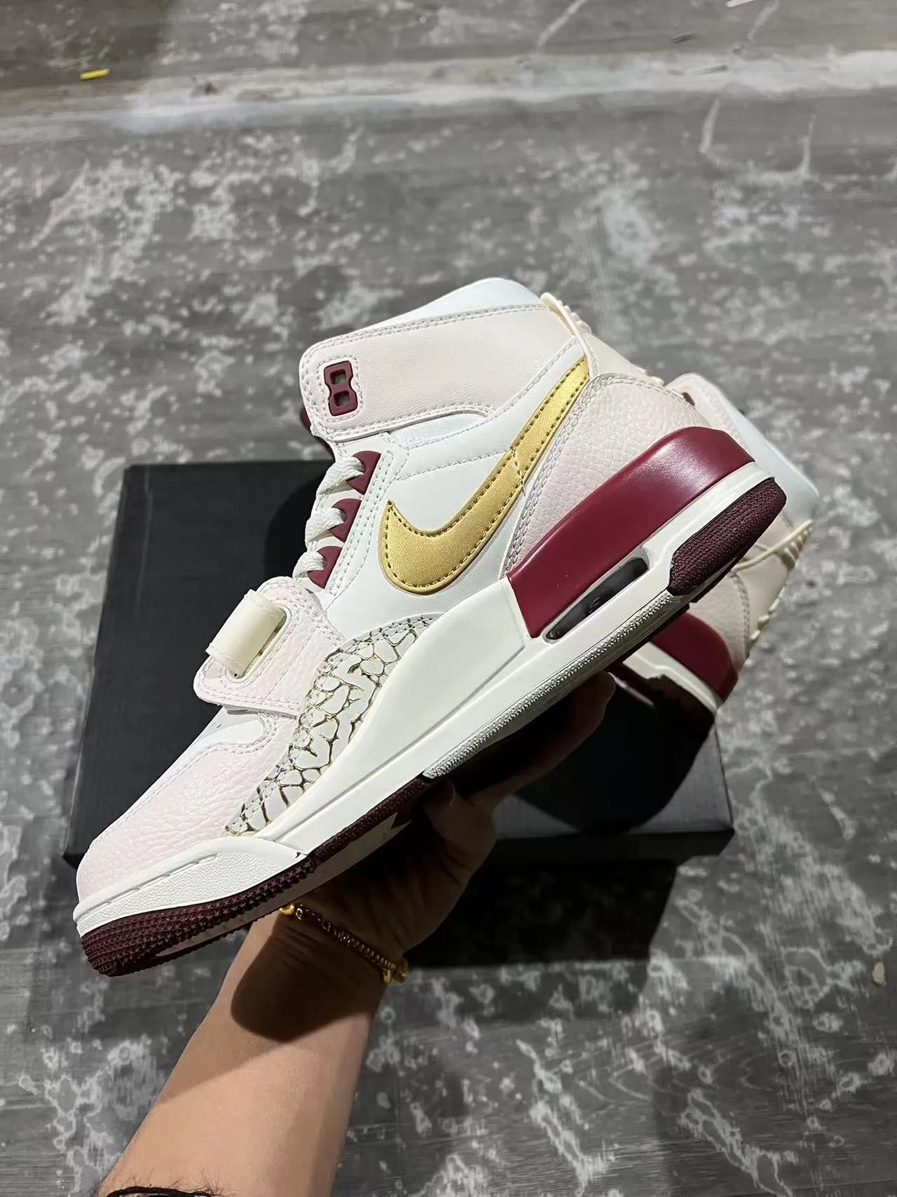 Air Jordan 8 White Burgundy High-Top Strapped Closure Basketball Shoes 5