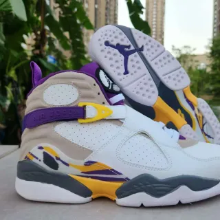 Air Jordan 8 White Purple Yellow Basketball Shoes