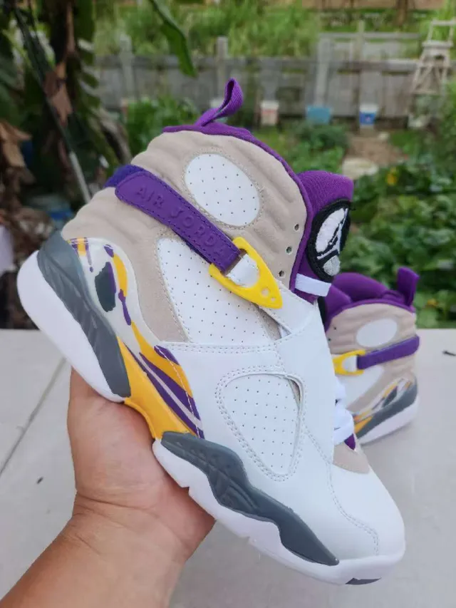 Air Jordan 8 White Purple Yellow Basketball Shoes 2