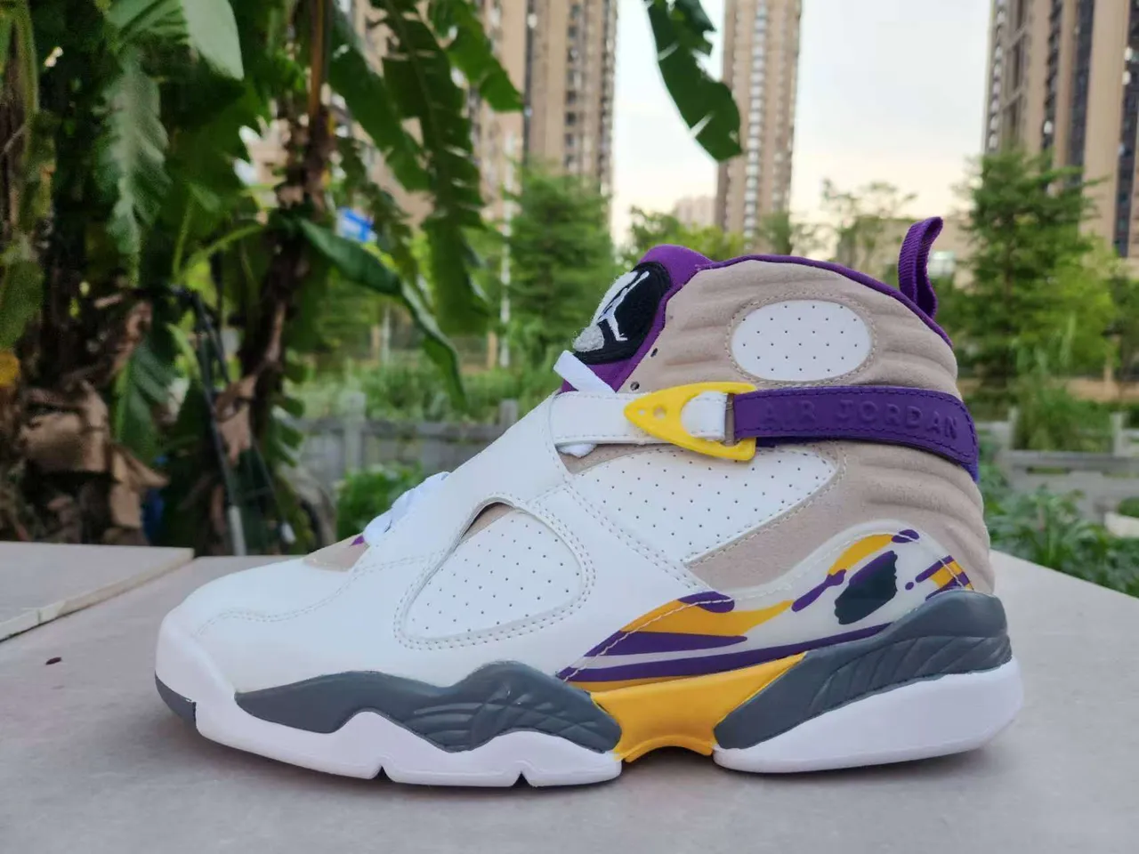 Air Jordan 8 White Purple Yellow Basketball Shoes 3