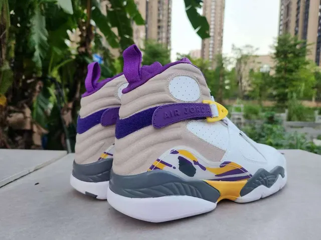 Air Jordan 8 White Purple Yellow Basketball Shoes 4