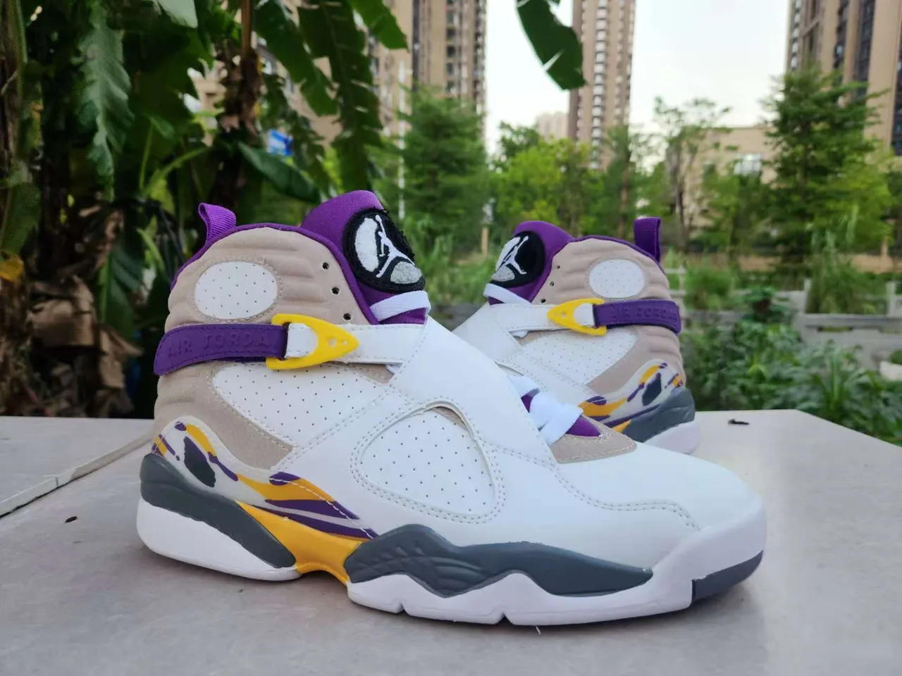 Air Jordan 8 White Purple Yellow Basketball Shoes 5