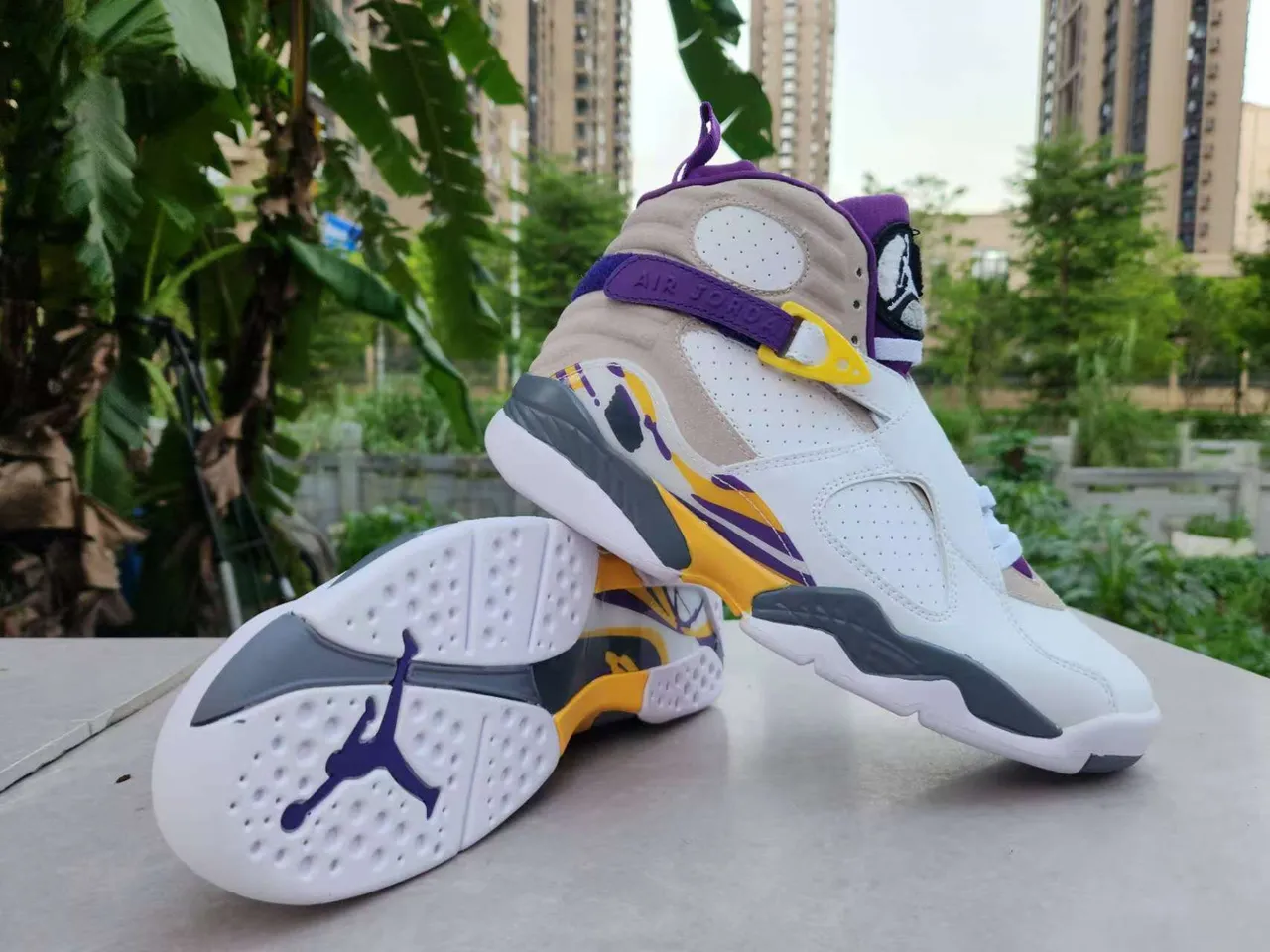 Air Jordan 8 White Purple Yellow Basketball Shoes 6