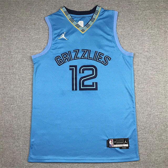 Maillot Air Jordan Authentics Memphis Grizzlies bleu clair avec bordure bleu marine 2