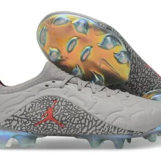 Air Jordan Gray Red Elephant Print Overlay Iridescent Holographic Outsole Firm-Ground Soccer Shoes