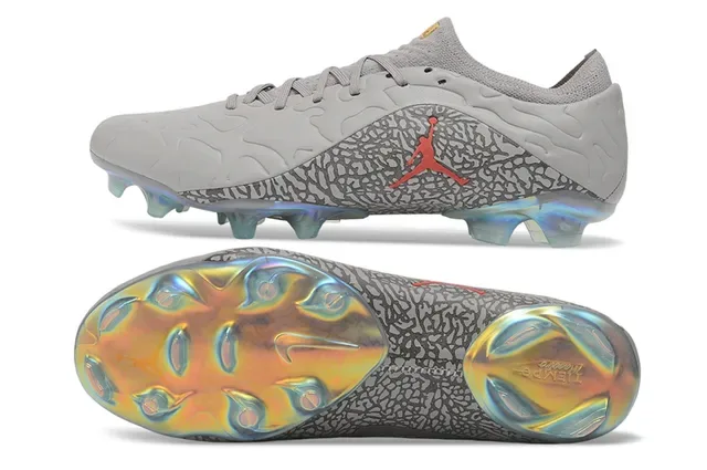 Air Jordan Gray Red Elephant Print Overlay Iridescent Holographic Outsole Firm-Ground Soccer Shoes 6