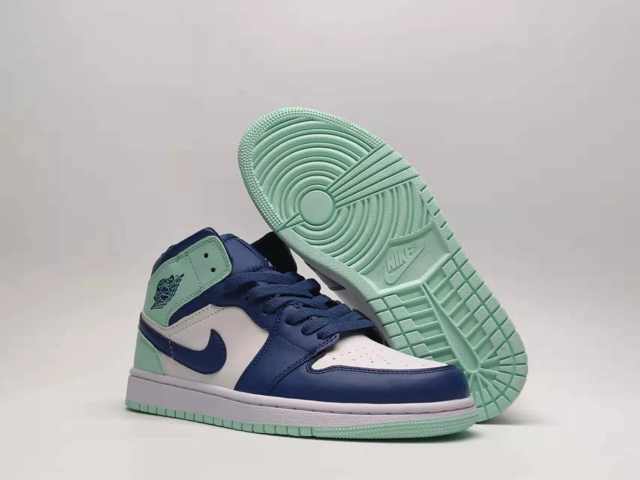 Air Jordan Navy Green High-Top Leather And Synthetic Overlay Basketball Shoes 2