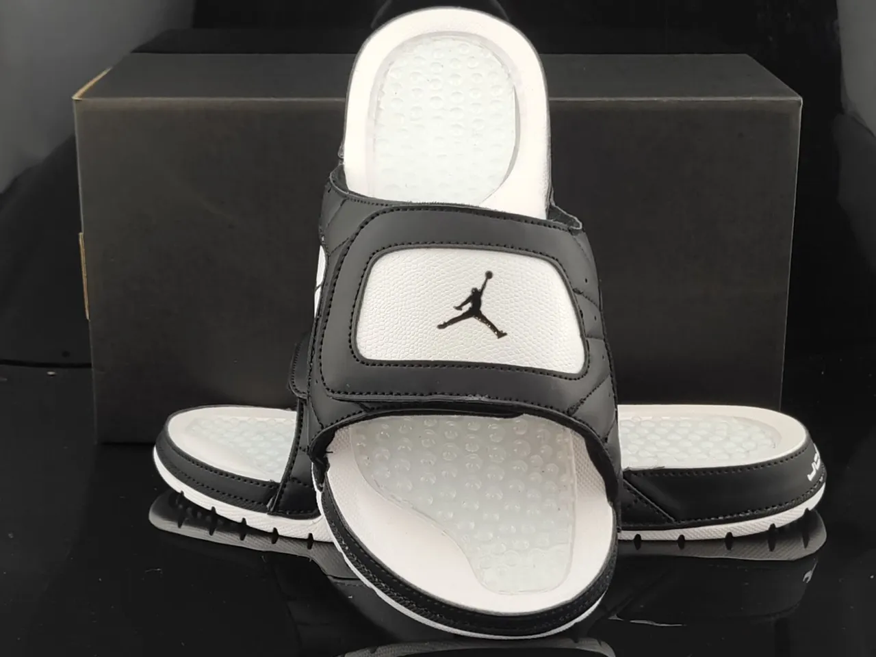 Air Jordan Slide Black and White Quilted Strap Slippers 3
