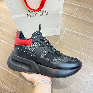 Alexander McQueen Black Red Oversized Platform Sole Mesh And Leather Paneling Chunky Sneakers