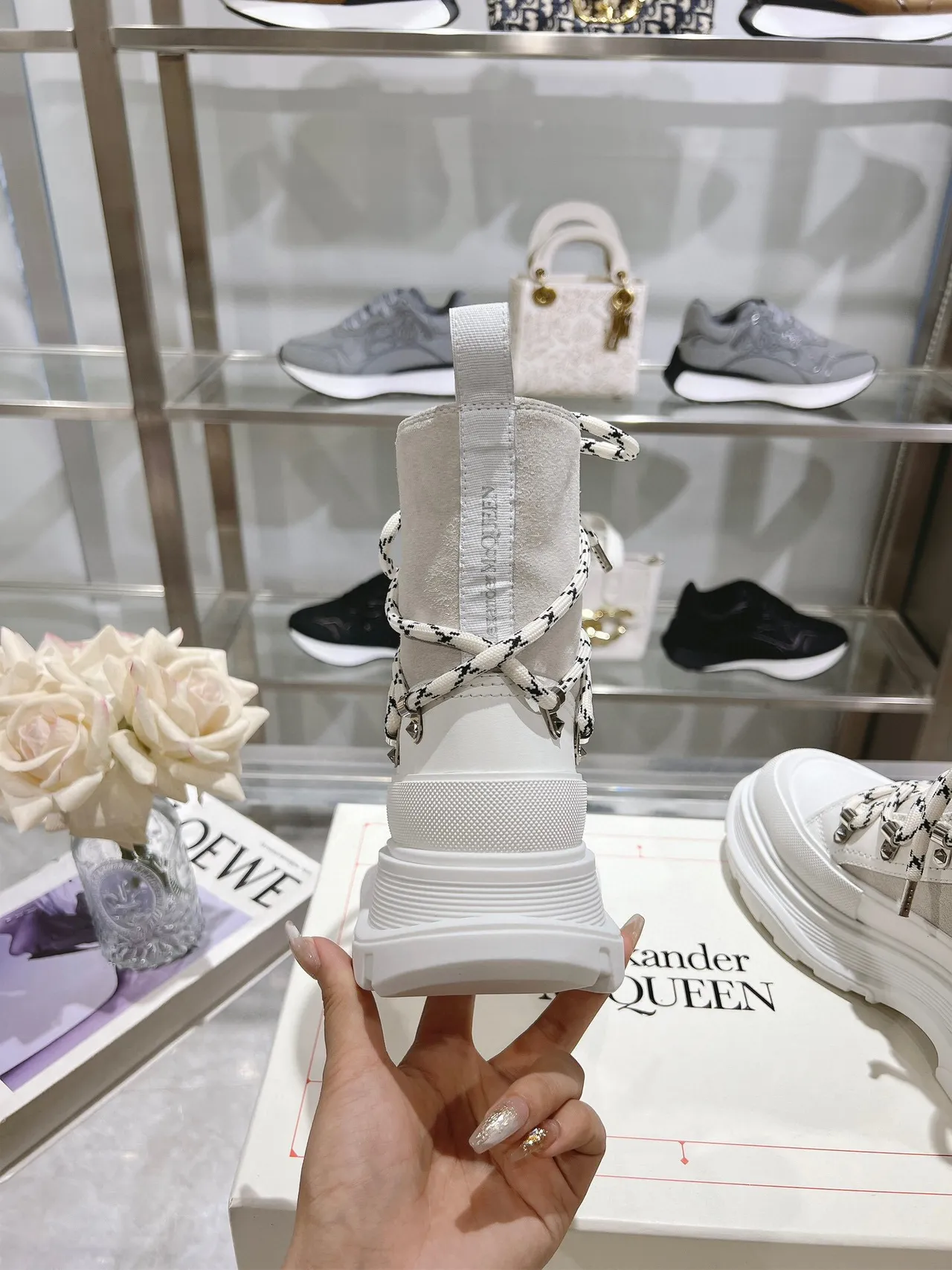 Alexander McQueen Oversized Sneaker Gray White Platform Sole Mixed Suede And Textile Upper Ankle Boots 7