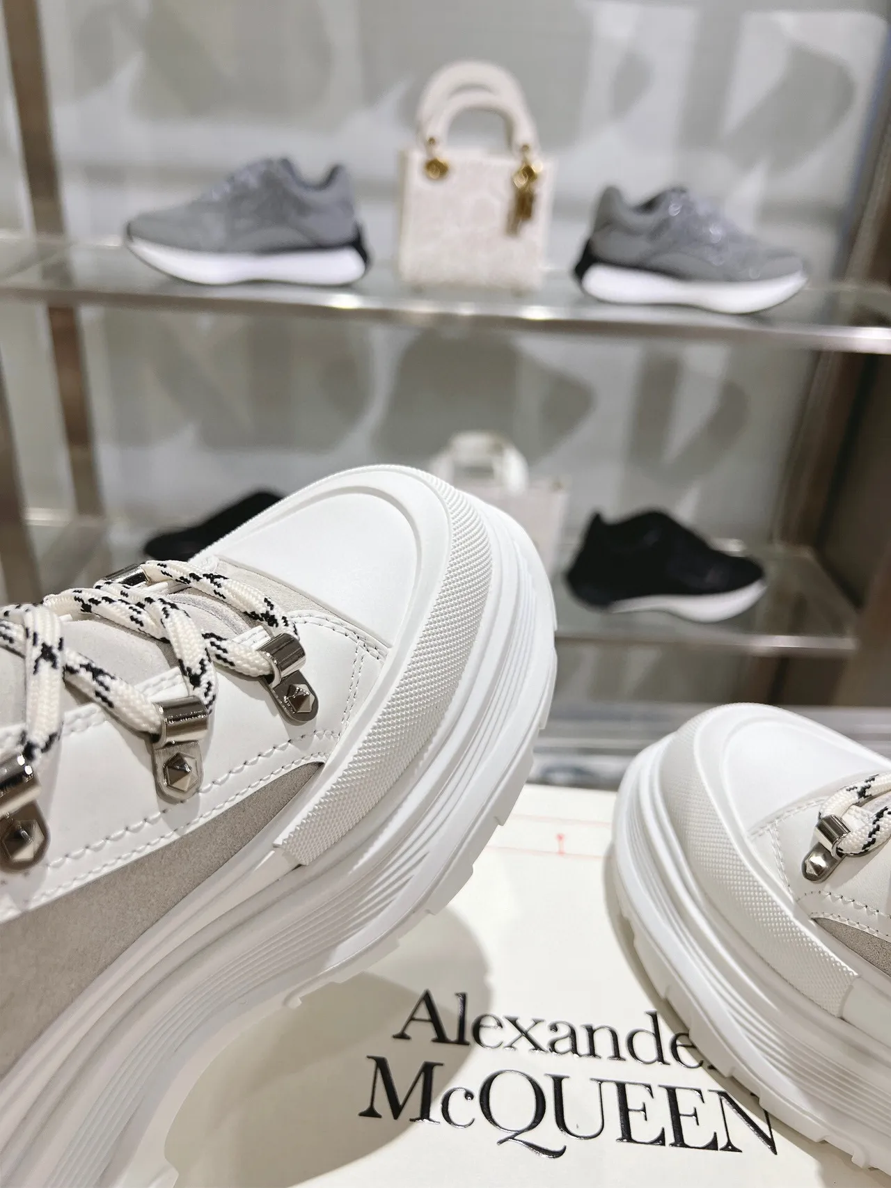 Alexander McQueen Oversized Sneaker Gray White Platform Sole Mixed Suede And Textile Upper Ankle Boots 8