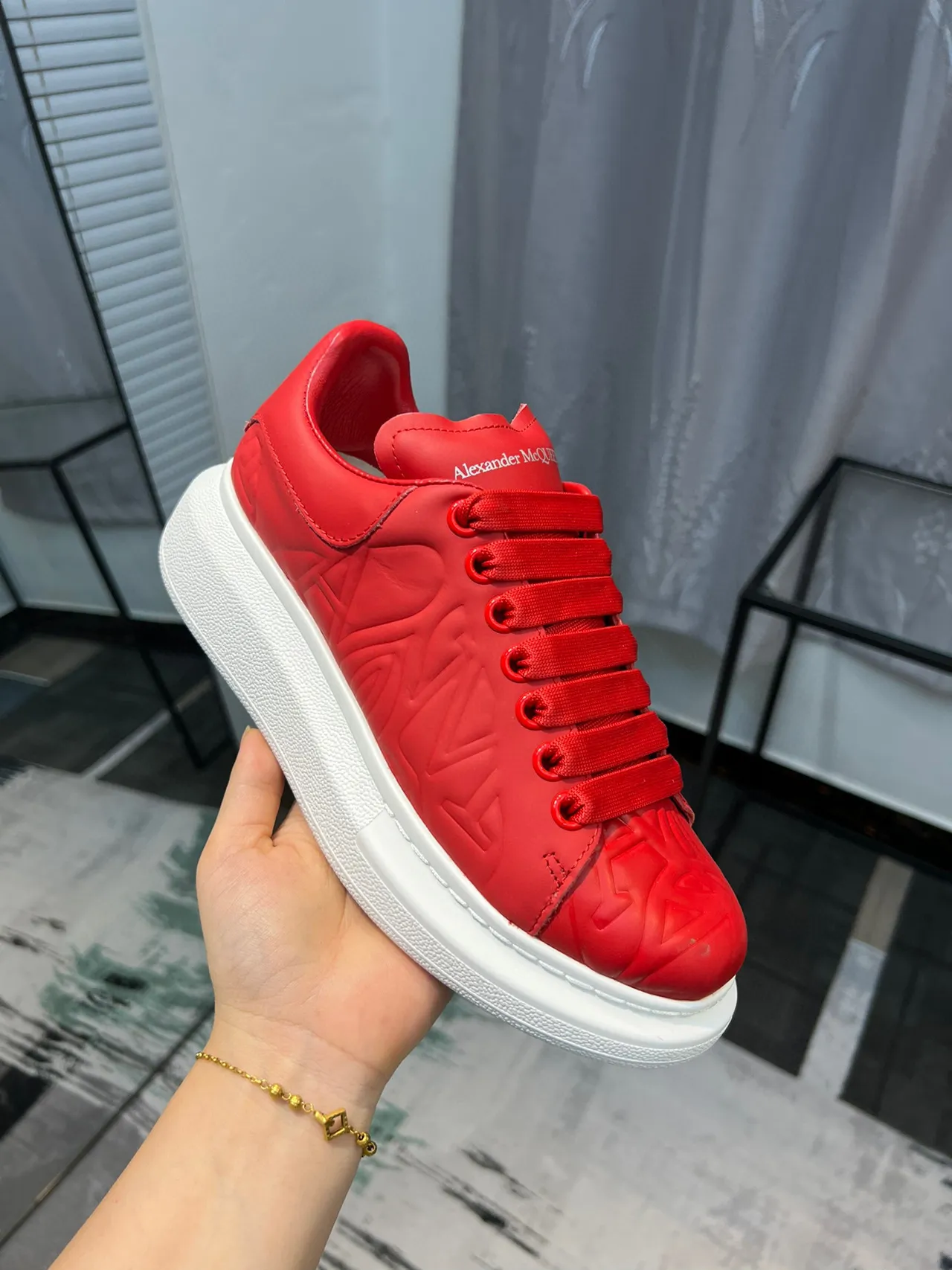 Alexander McQueen Oversized Sneaker Red Embossed Platform Lifestyle Sneakers 6