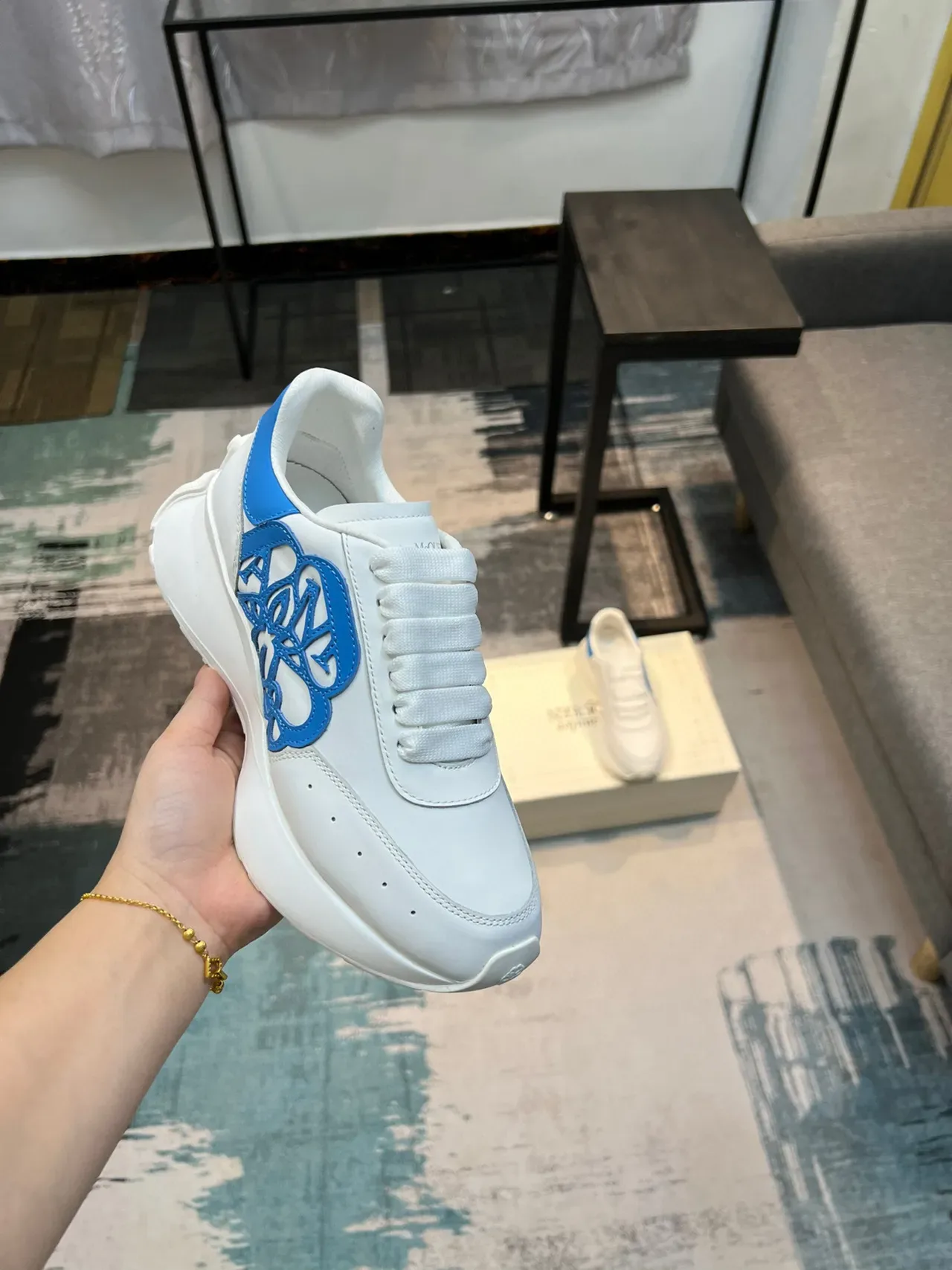 Alexander McQueen Oversized Sneaker White and Blue Chunky Sneakers 6