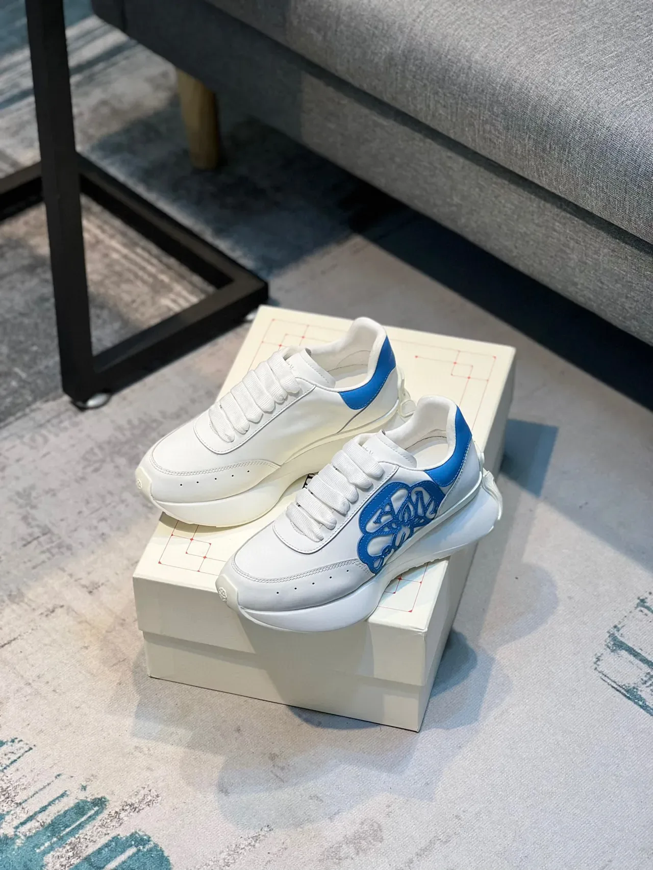 Alexander McQueen Oversized Sneaker White and Blue Chunky Sneakers 7