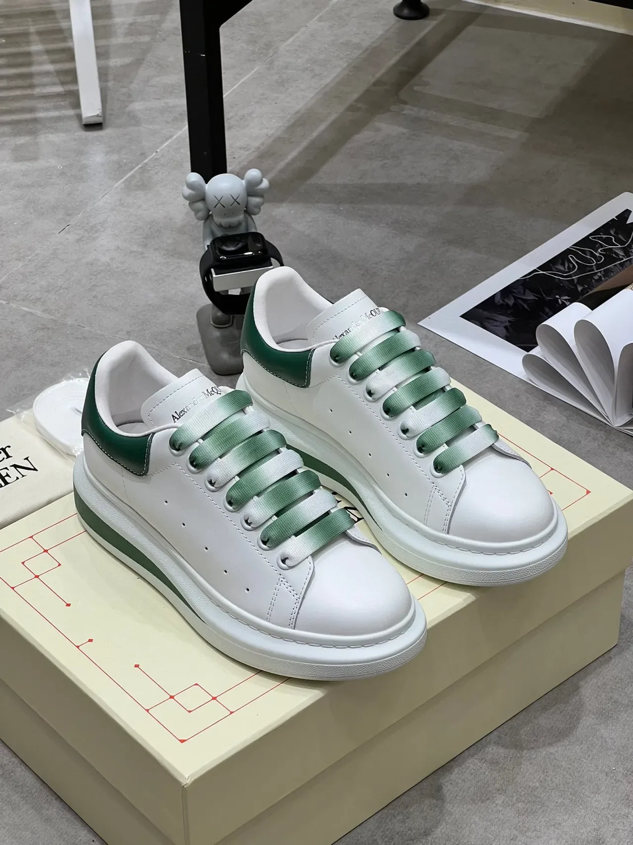 Alexander McQueen Oversized Sneaker White Green Gradient Lace Lifestyle Sneakers 2