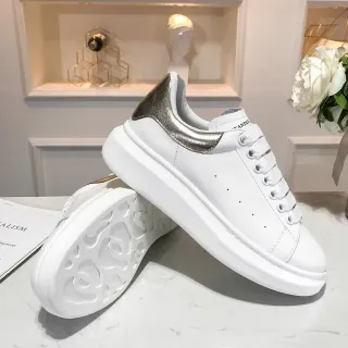 Alexander McQueen Oversized Sneaker White Silver Platform Sole Metallic Heel Counter Lifestyle Sneakers