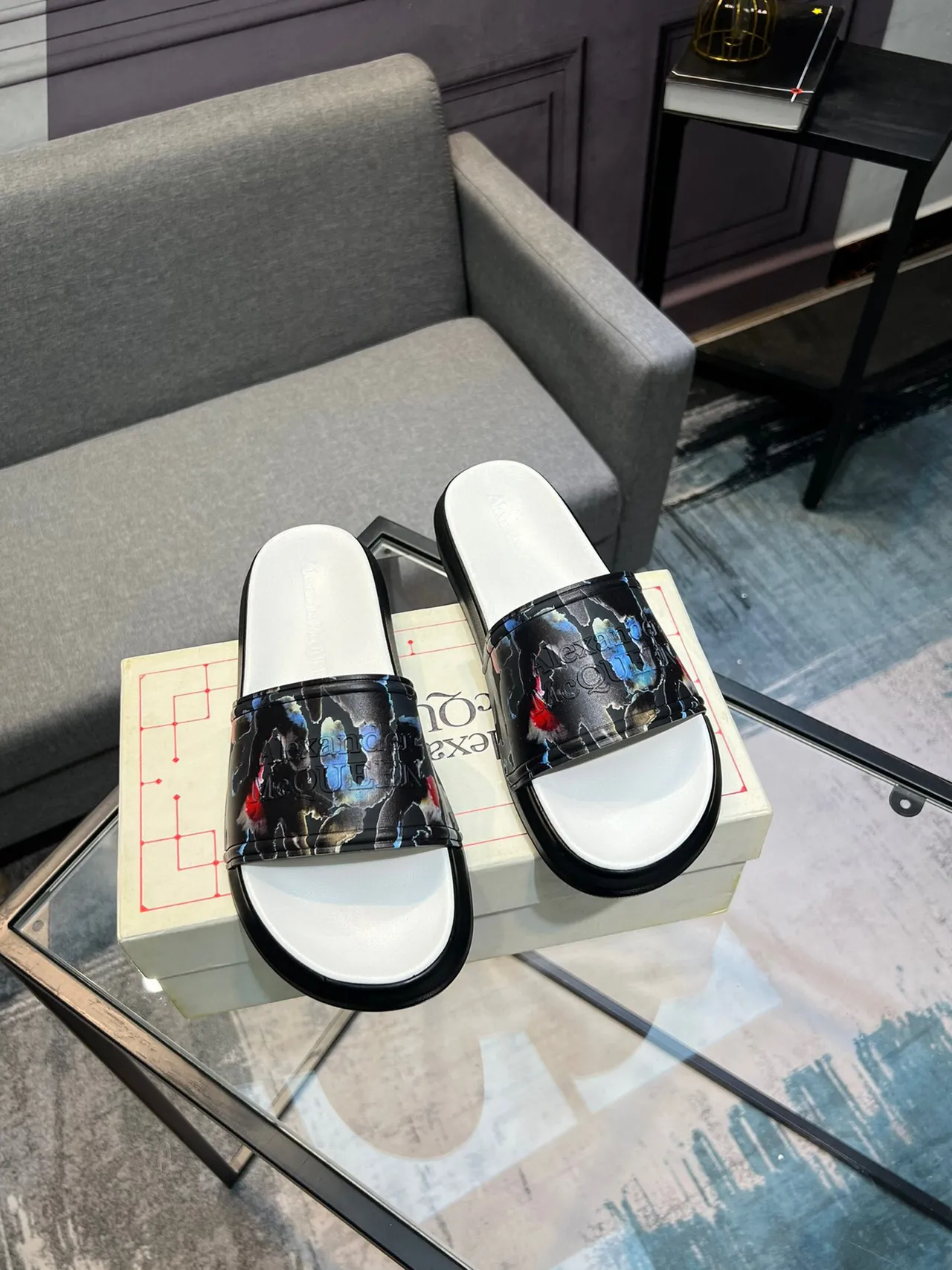 Alexander McQueen Printed Strap Slide Slipper 5