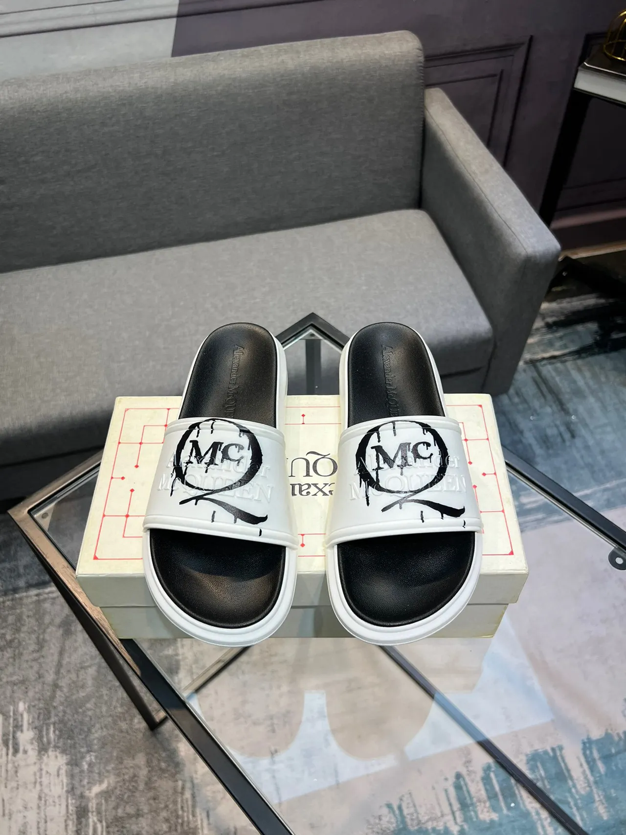 Alexander McQueen Slide White and Black Platform Slippers 2