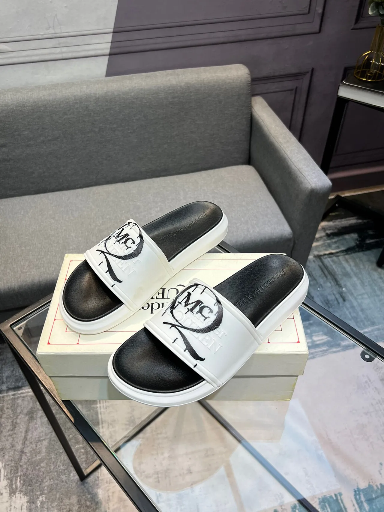 Alexander McQueen Slide White and Black Platform Slippers 3