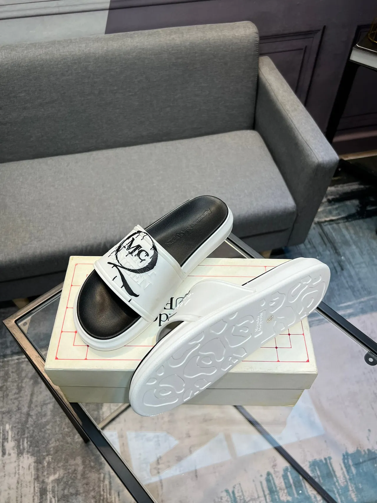 Alexander McQueen Slide White and Black Platform Slippers 4