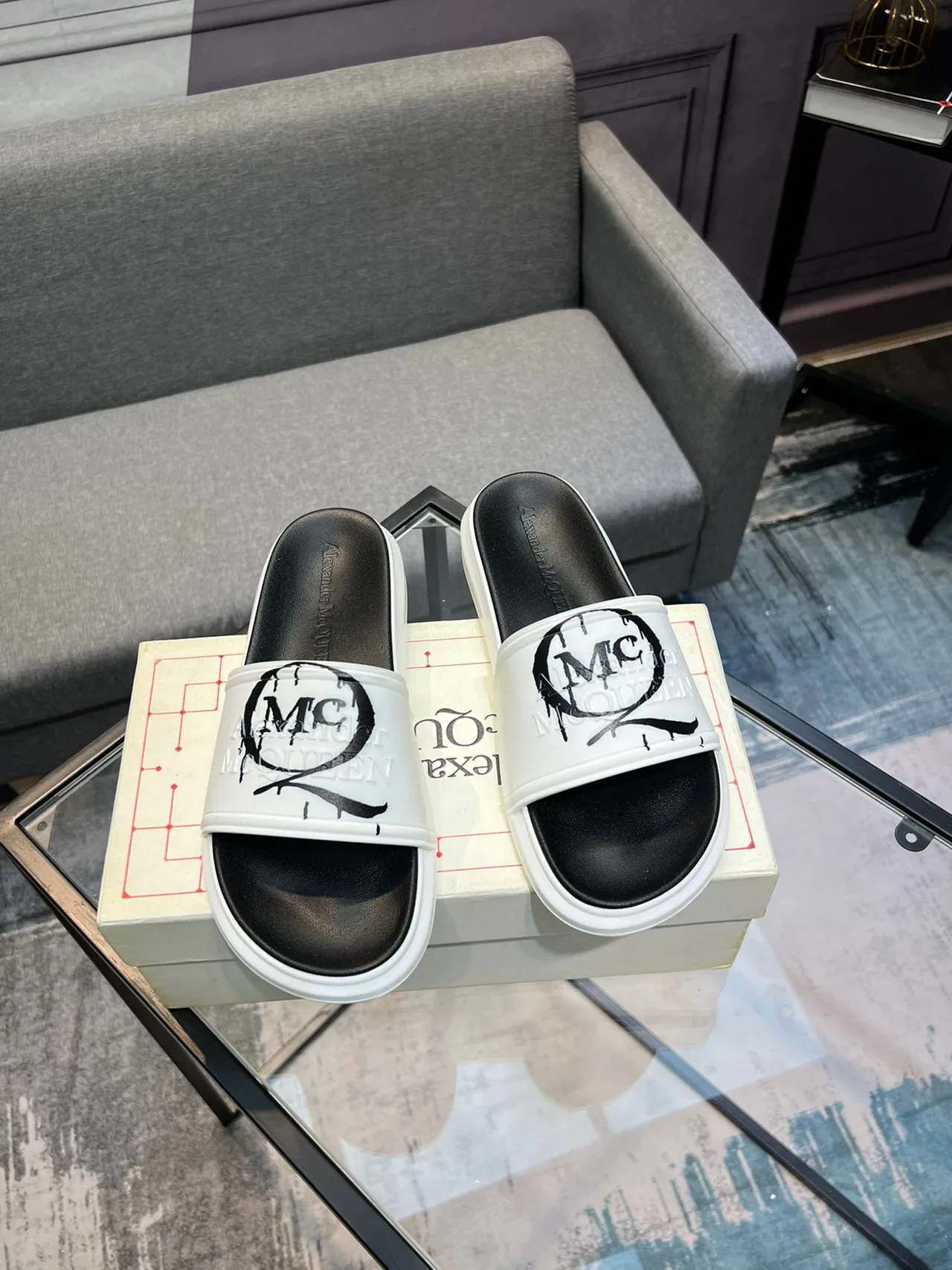 Alexander McQueen Slide White and Black Platform Slippers 5