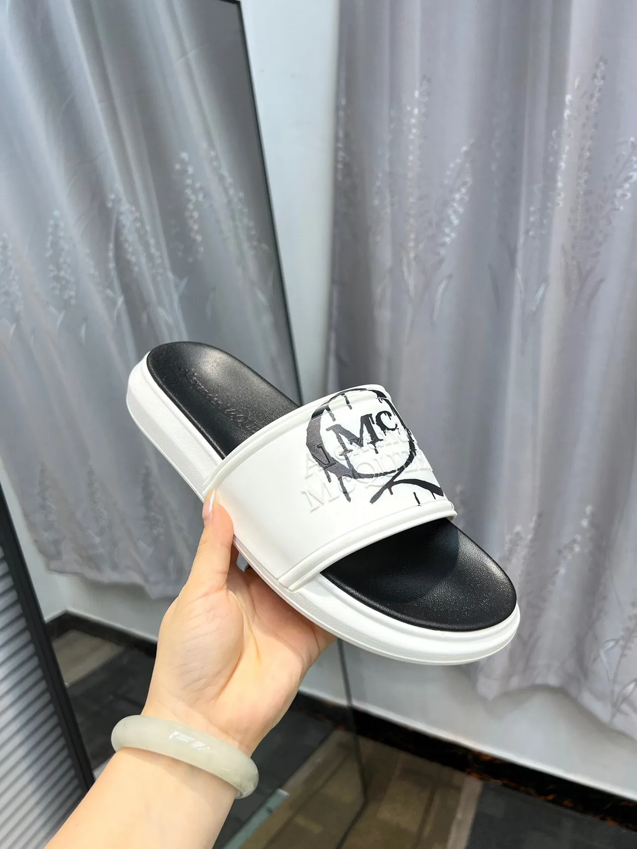 Alexander McQueen Slide White and Black Platform Slippers 6