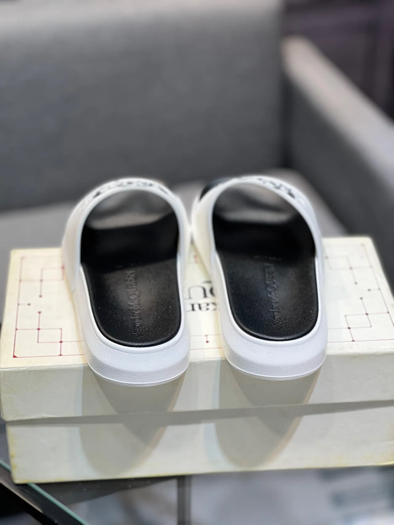 Alexander McQueen Slide White and Black Platform Slippers 8