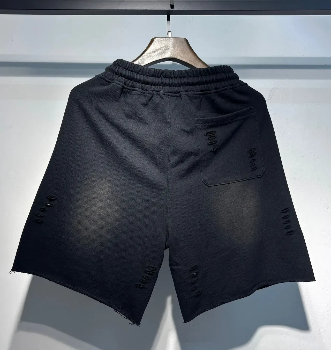 Amiri Black Beige Distressed Hem Ribbed Elastic Waist Shorts 4