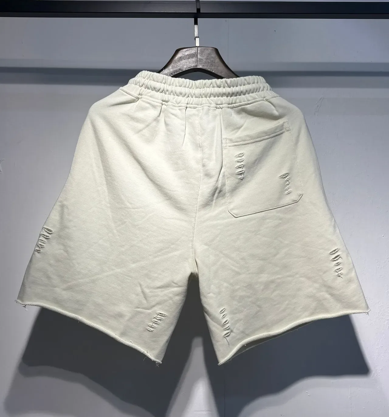 Amiri Black Beige Distressed Hem Ribbed Elastic Waist Shorts 6