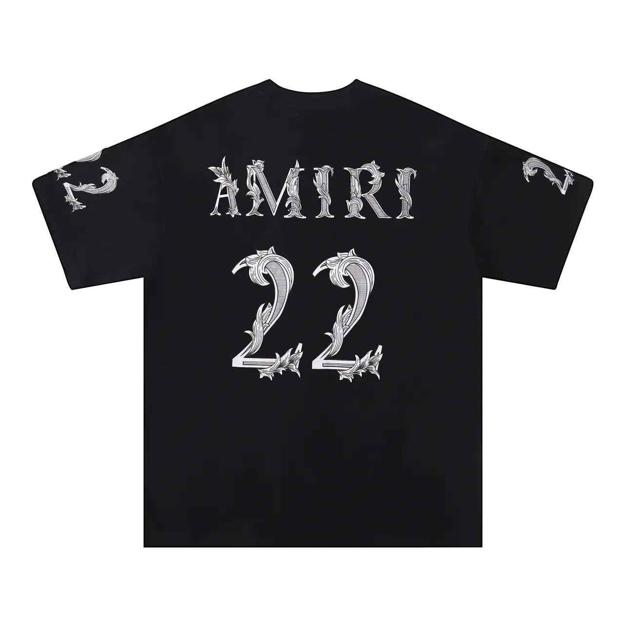 Amiri Black White Ornate Baroque-Style Numeral Print Contrast-Color Graphic T-Shirt 2