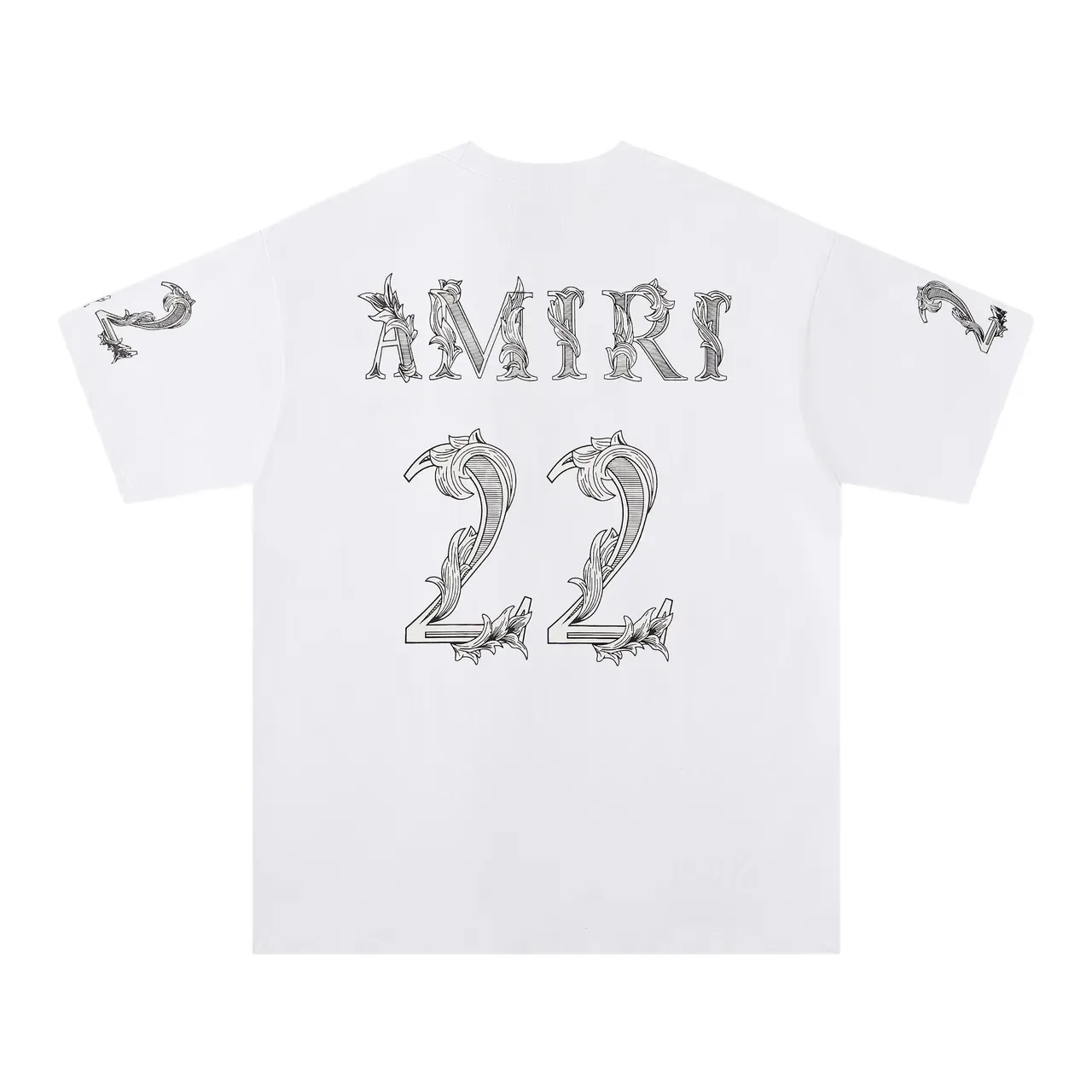Amiri Black White Ornate Baroque-Style Numeral Print Contrast-Color Graphic T-Shirt 4