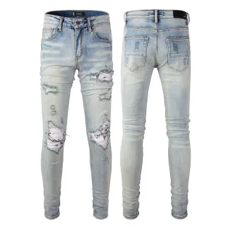Amiri Blue White Distressed Slim-Fit Jeans