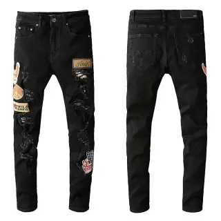 Amiri Distressed Embellished Slim-Fit Black Jeans