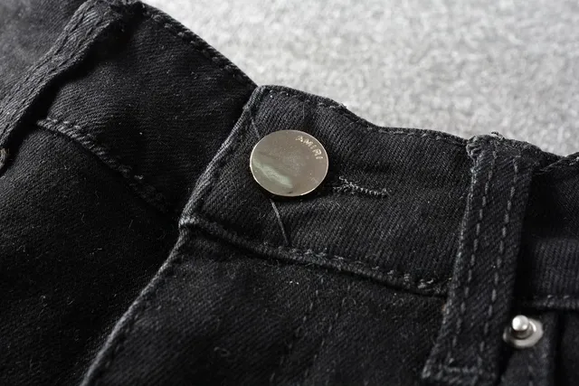 Amiri Distressed Embellished Slim-Fit Black Jeans 2