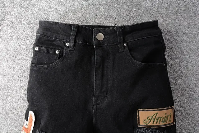 Amiri Distressed Embellished Slim-Fit Black Jeans 4