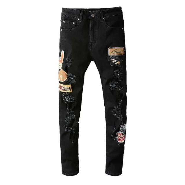 Amiri Distressed Embellished Slim-Fit Black Jeans 5
