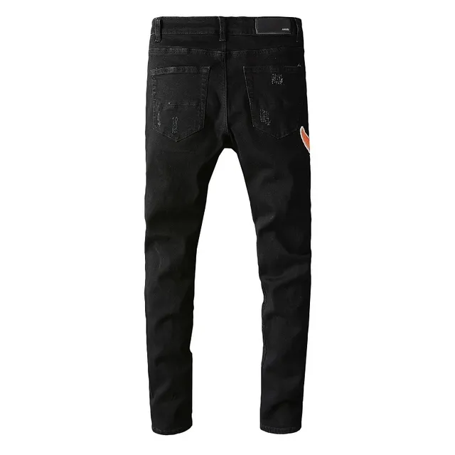 Amiri Distressed Embellished Slim-Fit Black Jeans 12