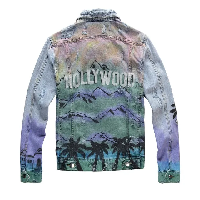 Amiri Distressed Hand-Painted Cityscape Denim Jacket 2