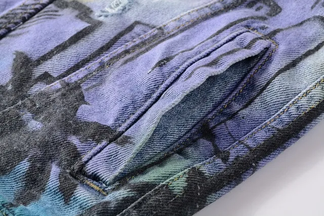 Amiri Distressed Hand-Painted Cityscape Denim Jacket 7