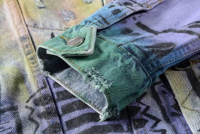 Amiri Distressed Hand-Painted Cityscape Denim Jacket 8