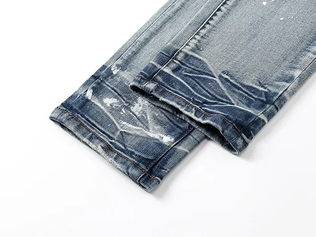 Amiri Distressed Logo-Print Light Blue Paint-Splatter Slim-Fit Jeans 10