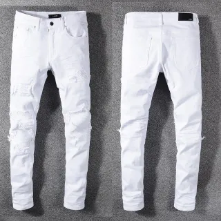 Amiri Distressed Skinny White Denim Jeans