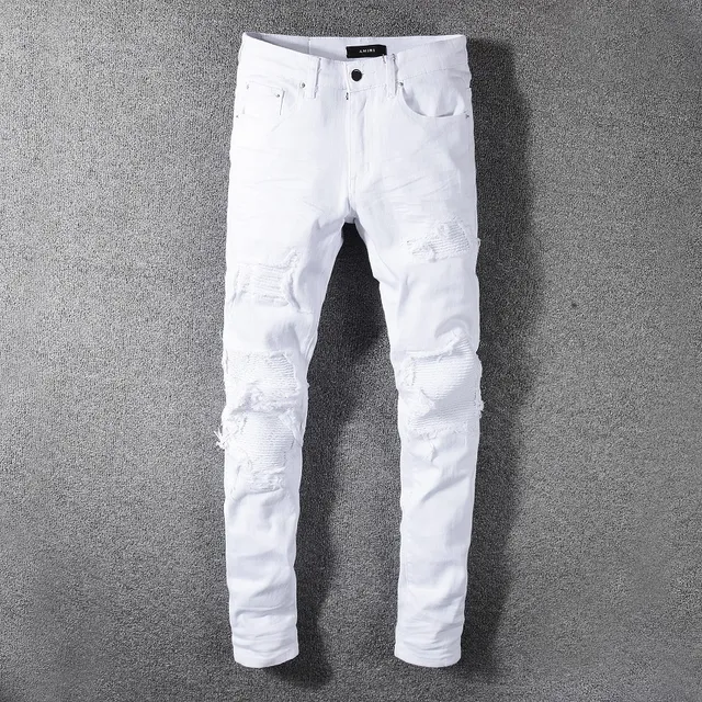 Amiri Distressed Skinny White Denim Jeans 14